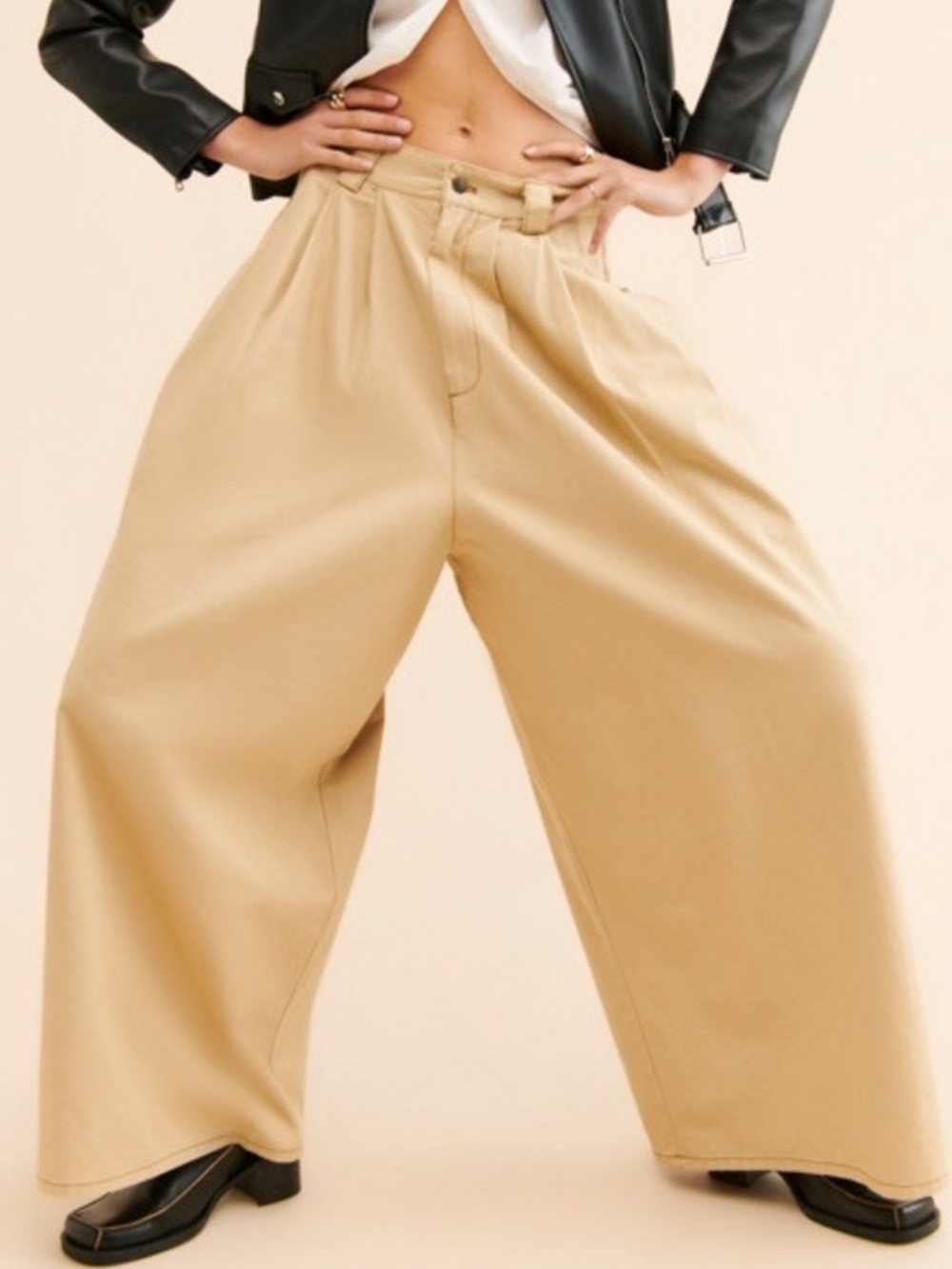 FARM Rio Khaki Wide-Leg High-Rise Trousers